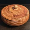 Storage Basket Hand-woven Rattan Woven With Cover Round Primary Color Chinese Jewelry Snacks Tea set Storage Box Household Items LJ200812