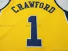 Pas cher Throwback Jamal Crawford # 1 Maillots de basket-ball jaune tout cousu HOMMES FEMMES JEUNES XS-5XL