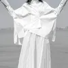 [Eam] 2020 nova primavera outono lapela manga longa branco solto tamanho irregular solto camisa frouxa mulheres blusa moda maré lj200815