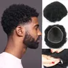 4MM 100% Human Hair African American Toupee For Men Breathable Soft Full Swiss Lace Base Afro Kinky Curly Replacement System Wig