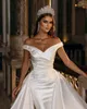 Robes de mariée sirène en satin modeste avec train de balayage détachable élégante épaule perlée Cyrstals corset dos robes de mariée Ves3382