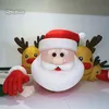 Customized Giant Lighting Inflatable Santa 4m Christmas Cartoon Figures Air Blown LED Santa With Reindeers For Outdoor Decoration