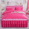 4 pcs Quilted Quilted Lace Lace Seting Sets Queen King Size Tampa de edredão Set Cama Skirt Set Fronclothes T200706