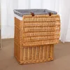 Natural Wicker Dirty Clothes Storage Basket Mesh Tvättförvaringshink med lock stora kapacitet Hushållsarrangör Rattan vävd T207W