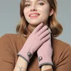 Fem fingrar handskar pekskärm utomhuscykelmanten som kör full finger kashmir plysch inuti varm fast färg mocka läder1