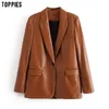 Toppies faux couro jaquetas de couro único casaco womens outono 2020 toping marrom jaqueta senhoras outwear lj201012