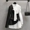 Plus Storlek Kvinnors Klänningar Ny Kontor Lady Mode Design Asymmetri Scarf Collar Shirt Dress Suit