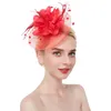 Geizige Krempe Hüte Frauen Mesh Charmante Kopfbedeckung mit Clip Stirnband Hochzeit Blume Elegante Haarschmuck Federn Fascinator Hut Braut Hahn
