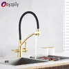 Nouveau robinet d'évier de cuisine Golden Chrome Tap Tap à eau pure Mélangeur de filtre à eau Crigonde Double poignées Purification Cuisine and Cold Robinet T2004705290