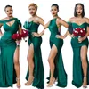 2022 Sexy Side Split Mermaid Prom Dresses Dark Green Satin Sleeveless Long Bridesmaid Dress Special Occasion Gowns Pageant Wear Op9967596
