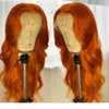 Oranje gemberkleur 13x6 voorste voorgeplukte Braziliaanse golvend menselijk haar gluueless 180 dichtheid remy kanten frontale pruiken6756506