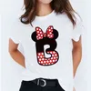 Minnie Mouse tryckt kortärmad T-shirt för kvinnor med personlig namnbokstavskombination A-Z