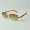 Direct sales micro-paved diamond sunglasses 3524026 with orange natural wood temples designer glasses, size: 56-18-135 mm