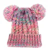 Chapeau tricoté d'hiver pour fille, joli bonnet tricoté à Double boule, casquette Skullies chaudes pour enfant en bas âge, bonnet à pompon au Crochet, chapeau chaud d'extérieur DB028