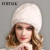 FURTALK Cappello a cuffia in vera pelliccia di visone per le donne Cappello invernale morbido e caldo in pelliccia Cappello a cuffia lavorato a maglia invernale per donna russa1938799