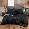 Home Textile 100% Pure Silk Bedding Set With Duvet Cover Bed Sheet Pillowcase Luxury King Queen Twin Size Solid Satin Bed Linen LJ201127