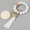 7 Styles Wooden Beaded Bracelet Keyring Party Silicone Beads Keychain Handbag Pendant Monogrammed Engrave Wooded Chip Crafts