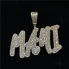 Solid Back Custom Letters Name Halsband Pendant Charm för män Kvinnor Guld Silverfärg Cubic Zirconia With Rope Chain Gifts262h