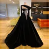 Vestido de veludo overskirts Evening With Beadiing Cristais Velvet mangas compridas Prom Dress Dubai Vintage árabe Mulheres Formal robe de soiree