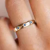 2021 Kerstcadeau Fashion Women Girl Sieraden 3 Stone Blue CZ Cubic Zirconia Open Starburst Star Signet Ring