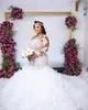 2021 Plus Size Sukienki ślubne Koronki Aplikacje Ruffles Tulle Sweep Pociąg Syrenka Suknie Ślubne Południowoafrykańskie Z Długim Robe De Mariee