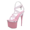 2021 Women Summer Stripper 17.5cm High Heels Sexy Fetish Sandals 7.5cm Platform Pink Crystal Pumps Party Prom Pole dance Shoes