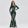 O-Neck Long-Sleeve Shinning Sequins Evening Dresses Sexig Backless Mermaid Party Gowns Maxi Elegant Multi Kvinna Robes Vestidos LJ201119