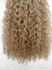 Clip bionde brasiliane nell'estensione della coda di cavallo con coulisse capelli ricci profondi per donne nere 14" biondo oro naturale pallido