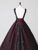 2021 Black and Red Gothic Wedding Dresses Ball Gown Scoop Beaded Lace Tulle Corset Back Princess Non White Bridal Gowns Custom Made