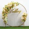 Ghirlande di fiori decorativi Decorazioni per arco di matrimonio europeo personalizzato Decorazioni per fiori artificiali Puntelli in ferro battuto Muro di fondo a righe finte