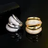 Pera Luxury Sparkling CZ Zircon Silver Color Multilayer Large Open Resizable Wedding Rings for Women Party Jewlery Gift R141