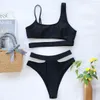 Sexy Bikini Set Cut Out Bademode Frauen Hohe Taille Bademode Strap Badeanzüge Brasilianische biquini Schwarz Strand Tragen 2021