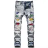 Drop Fashion New Biker Jeans Men's Distressed Stretch Ripped Hip Hop Slim Fit Holes Punk Denim Cotton Pants X220214230Y