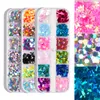 12 Grid Spiegel Sparkly Schmetterling Nagel Pailletten Mischfarben Nail Holographics Glitter 3D-Flakes Scheiben Flitter Art Zubehör