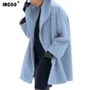 INGOO 7 Farbe Winter Lose Wolle Langen Mantel Frauen Elegante England Stil Dicke Warme Einreiher Drehen Unten Kragen Weibliche mäntel T200114