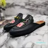 Leather men slippers soft cowhide Lazy women shoes Metal buckle beach slippers Mules Princetown Classic lady slippers with box