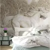 Custom Any Size Mural Wallpaper 3D Embossed White Horse Living Room Bedroom Sofa TV Home Decoration Background