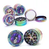 Smerigliatrice per fumo diamantata con inserto per coperchio arcobaleno da 52 mm colore creativo Smerigliatrici per fumi in metallo a quattro strati in lega di zinco