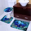 Ocean Dolphin Tiefsee-Polyester-Duschvorhang für Badezimmer, wasserdicht, mit 10 Haken, WC-Vorleger, WC-Abdeckung, Badematten-Set, Y200108
