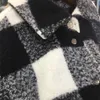 HM Feminina nova queda polo manga comprida preto e branco xadrez blended macio tweed camisa camisa casaco 0787160 201106