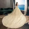 Wedding dress 2022 new retro long-sleeved stand-up collar Hepburn bride long tail puffy gauze female