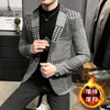 Terno masculino jaqueta inverno fino moda xadrez casual negócios casual estilo britânico vestido de lã quente blazers casaco noivo 220310