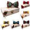 KAMBERFT 67 style New Design Natural Feather Bow tie Exquisite HandMade Mens BowTie Brooch Pin Wooden Gift Box Set for Wedding 201186E