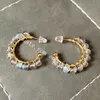 30Pairs Elegant Women's 14k Gold Filled Hand Wrapped 4mm Genuine Round Natural Rainbow Labradorite Moonstone Gemstone Beads C Hoop Earrings