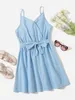 Teen Girls Surplice Neck Belted Slip Dress SHE