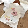 Short Sleeve Summer Girls T-shirts Flamingo Letter Cartoon Printing Tops For Baby Girl Clothes Sequined Tshirt 20220224 H1