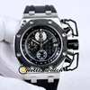 3A Nowy dąb 44 mm 26165 Miyota Quartz Chronograph Mens Oglądaj czarny teksturę Pvd All Black Steel Guma Pasek Sport zegarki Hello287y