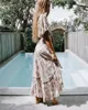 Vintage Chic Women Çiçek Baskı Kısa Kollu Rayon Bohemian Elbiseler V Boyun Püskül Yaz Boho Piled Maxi Elbise Vestidos Y282D