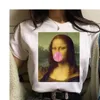 Sommar mode kvinnor avslappnad rolig vit mona lisa t-shirt tee shirts kortärmad kvinnlig t-shirt tumblr söt tshir