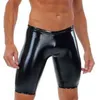 Erkekler PVC Suni Deri Şort Sahne Performansı Kıyafetler Erkekler Için Iç Çamaşırı Şort Yağ Parlak Jockstrap Fetiş Sıkı Seksi Siyah Kulübü G220215